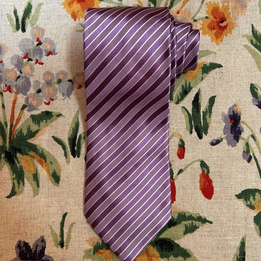 Stafford 100 Silk Tie Purple/Silver Diagonal Striped Necktie Preppy Wedding Work